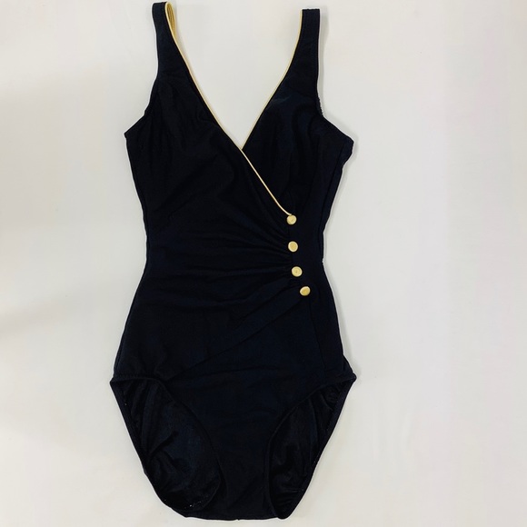 black and gold swimming costume